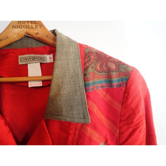 Canvasbacks Patchwork Embroidered Art Jacket Blazer Size 8 Small Red Ornate - Picture 3 of 12